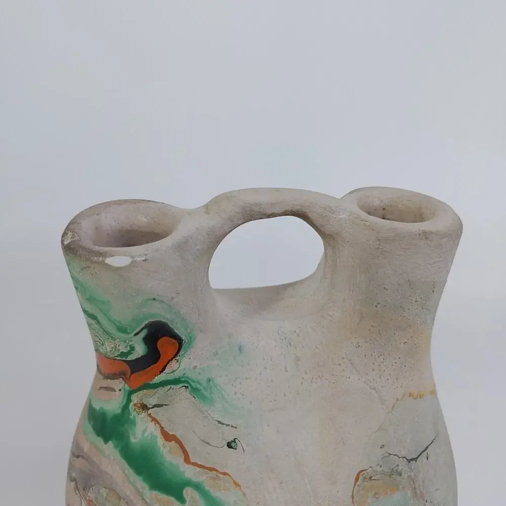 Nemadji Pottery Vase Native American Style‎ Double Spout Green Wedding Vase